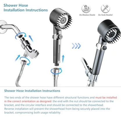 High Pressure Filtered Shower Head with Handheld for Hard Water | Ion Shower Head with 12 Replaceable Water Softener Filters,78" Anti-Burst Hose,Adjustable Bracket,4 Spray Modes,ON/OFF Switch