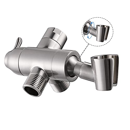 Shower Arm Diverter with Handshower Mount, G1/2 Brass Shower Diverter Valve Bathroom Universal Shower System Replacement for Handheld Shower and Fixed Shower Head, Brushed Nickel - color: Brushed Nickel