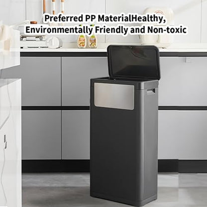 WanWanKa Trash Can with Lid, Large Tall 8 Gallon Commercial Trash Can, Plastic Waste Bin with Press top Lid, White Garbage Can Suitable for Kitchen, Bathroom, Bedroom, Living Room, Office(Black) - color: Black