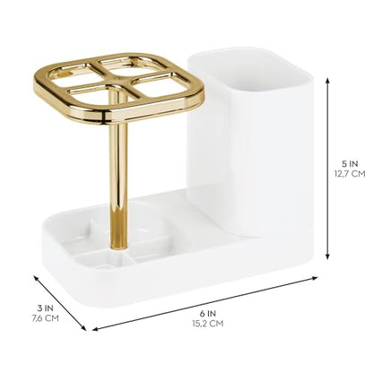 iDesign Toothbrush Holder, White/Gold | 4 Divided Sections - color: White/Gold