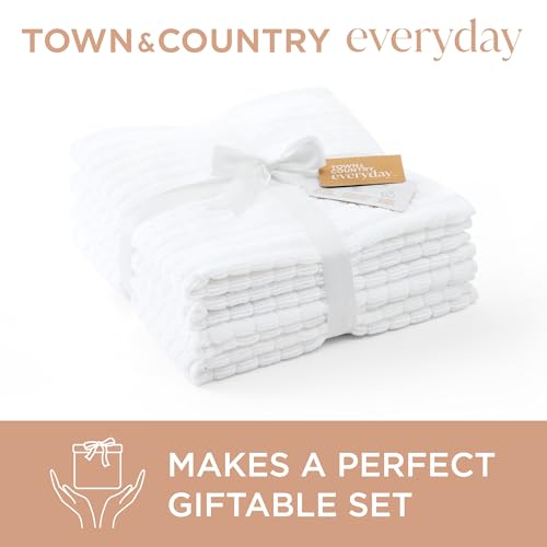 Town & Country Everyday 4-Piece Textured Windowpane Hand Towel Set, 20x30-Inch, 100% Cotton, Plush & Absorbent 550GSM, White - color: White