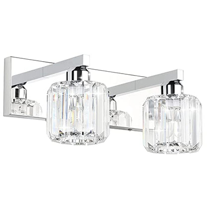 Aipsun Bathroom Vanity Lighting Fixtures Crystal Vanity Lights for Bathroom 2 Lights Stainless Steel Wall Lighting Fixtures(Exclude Bulb) - color: Chrome (Round), size: 15 inch