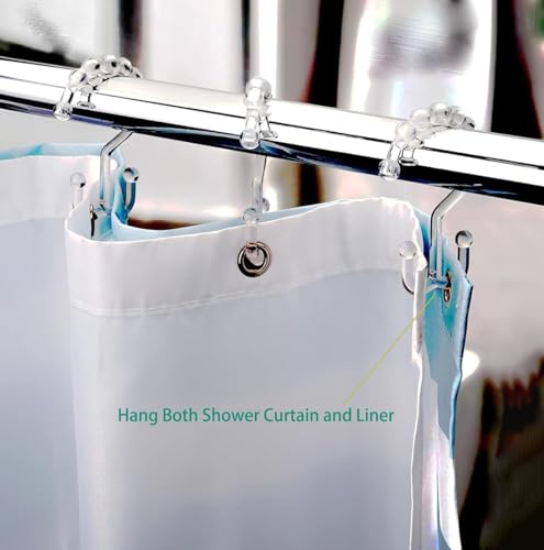 Resze 12 PCS Clear Double Shower Curtain Hooks,Plastic Shower Curtain Rings | Shower Hooks, Multi-functional Rings for Bathroom Shower Curtain,shower curtain liner and Kitchen supplies, etc. - color: Clear