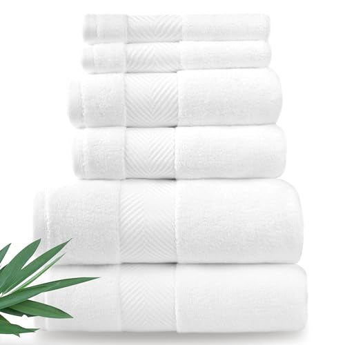 Alusa Home Ultra Soft & Plush Viscose from Bamboo Bath Towels - 700 GSM Luxury Bath Towels - 6 Piece Set - Super Absorbent & Quick Drying (White) - color: White, size: 6pc Towel Set