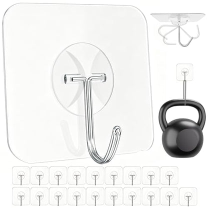 Latoxcaa Heavy Duty Adhesive Wall Hooks - Strong & Transparent, Hold up to 22lb, Waterproof & Reusable, Ideal for Kitchen, Bathroom, and Office (20 Pack) - size: 20 Medium Hooks