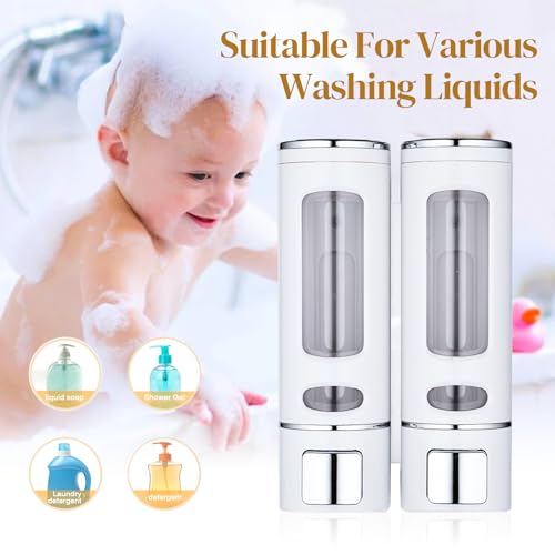 2 Shampoo & Conditioner Dispenser Wall Mounted, 400ml Liquid Soap Shower Dispenser Set No Drill, Gel Container Shower Pump Dispenser, Conditioner Body Wash Dispenser Set for Bathroom Hotel Home - color: White 2pcs