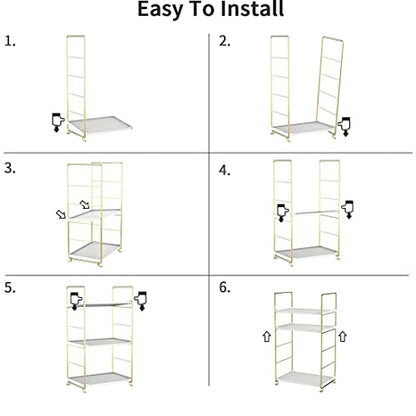 3-Tier Kitchen Spice Rack, Freestanding Stackable Organizer Shelf, Bathroom Countertop Storage Shelf, Cosmetic Organizer Holder, Square Standing Rack (Golden) - color: Golden