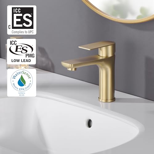 SUMERAIN Bathroom Sink Faucet Lead-Free 304 Stainless Steel Single Hole Single Handle Vanity Faucet, Brushed Gold | Lead-Free, Unique Flow Pattern, Water-saving, with Faucet Supply Lines, Easy DIY Install - color: Brushed Gold