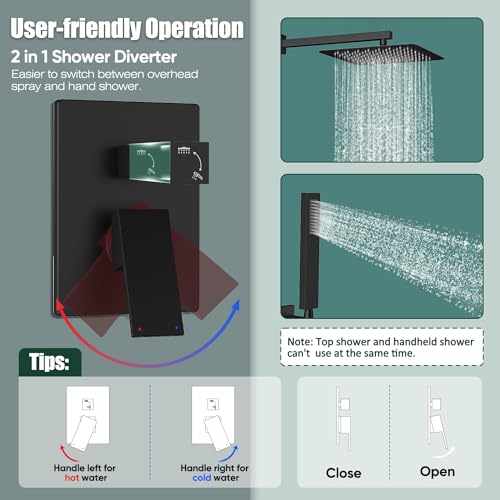 Gabrylly Rain Shower Head with Handheld Spray Combo, 10", Matte Black | All Metal Shower System, High Pressure Rainfall Shower Faucet Set, Solid Brass Shower Valve Complete Shower Set for Bathroom - color: Matte Black, size: 10 Inch