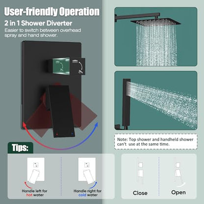 Gabrylly Rain Shower Head with Handheld Spray Combo, 10", Matte Black | All Metal Shower System, High Pressure Rainfall Shower Faucet Set, Solid Brass Shower Valve Complete Shower Set for Bathroom - color: Matte Black, size: 10 Inch
