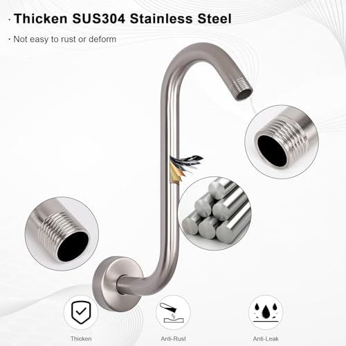 S Shaped Shower Arm, High Rise Shower Head Extension Pipe Standard 1/2" Connection with Flange, Awesome Shower Experience-Stainless Steel Bathroom Accessory(10 Inch S Shape, Brushed Nickel) - color: Brushed Nickel, style: 10" S Shape