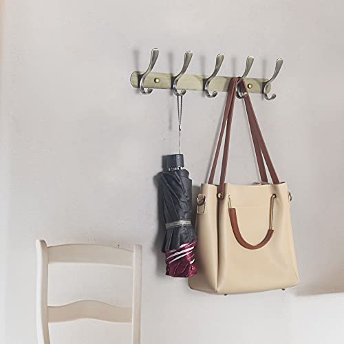 SKOLOO Modern Metal Wall Coat Rack with 5 Hooks, Sturdy Wall Hook Rack for Hanging Jacket, Clothes, Hat, Bronze - color: Bronze