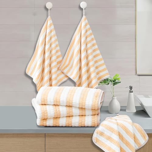 18-Piece Microfiber Bath Towels Set - 6 Bath Sheet, 6 Hand Towels, 6 Washcloths, Soft, Highly Absorbent Bathroom Towel, Quick Dry & Less Lint Shower towel for Bathroom, Hotel, Spa, Dorm-Apricot Yellow - color: Z-apricot Yellow