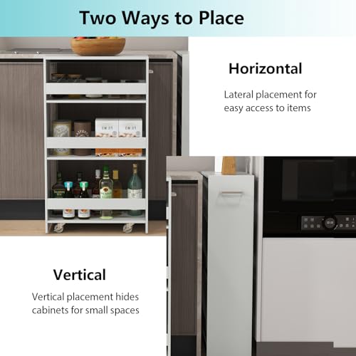 POWERSTONE 4-Tier Slim Storage Cart, Narrow Kitchen Rolling Cart w/Handle & Open Shelves, Skinny Slide Out Utility Organizer Trolley for Kitchen Bathroom Laundry Small Spaces White - color: White