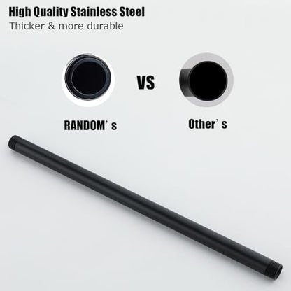 RANDOM Shower Arm with Flange,16 Inches Ceiling Mount Shower Head Extension Arm Straight Arm Ceiling-Mounted For Fixed Shower Head,Matte Black.RD91038-16MB - color: 16″ Matte Black(Round Flange)