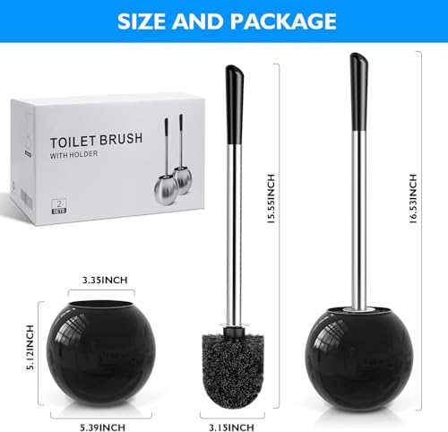 Toilet Brush and Holder 2 Pack, 304 Stainless Steel Toilet Brush with Extended and Durable Comfortable Brush Handle, Toilet Bowl Brush for Bathroom Toilet - Ergonomic, Pratical Durable (Black) - color: Black