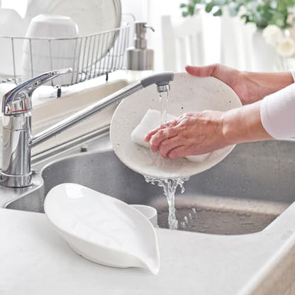 Soap Holder, Self-Draining Soap Dish, White Leaf Shape Ceramic Bar Soap Holder Drain Soap Dishes for Bathroom Sink Kitchen, Easy to Clean Keeps Soap Dry, ANTIS'S HOME - color: White-enhanced Drainage-1pcs