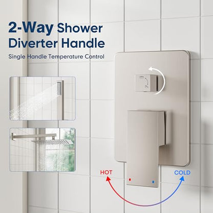 ESNBIA Shower System, 12 Inches Pressure Balance Shower Faucet Set, Rain Shower Heads with Handheld Spray Combo, High Pressure Rainfall Shower Head System, Wall Mounted Shower Fixtures, Brushed Nickel - color: Brushed Nickel, style: 12 Inches