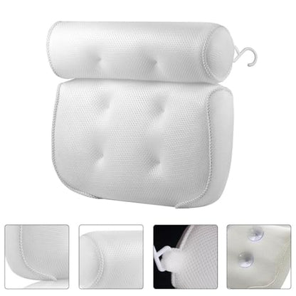 PRETYZOOM Non-Slip Bath Pillow with 6 Suction Cups, Air Mesh Tub Head and Neck Support for Adults, Spa Bathroom Cushion for Soaking and Relaxation