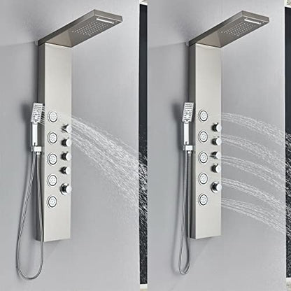 LED Light Shower Panel Tower Rainfall Waterfall Shower Head with Massager Jets Body System Jet Black B (Color : Brushed Nickel D) - color: Brushed Nickel D
