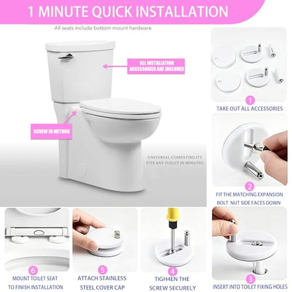 Toddler Toilet Seat with Built-In Child Seat, Soft Close, Pink | Quick-release design removes easily for deep cleaning around hinges and hard-to-reach areas, keeping the toilet cleaner. - size: 18Pink