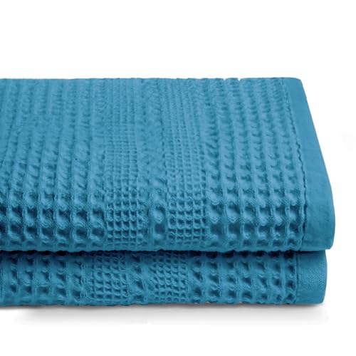 GILDEN TREE Waffle Towels for Bathroom, 100% Cotton Quick Dry Towel, Waffle Bath Towels Large, Absorbent Lightweight Travel Towel, Bath Towels Set of 2, Classic Style (Aqua) - color: Aqua, size: Bath Towel (2 Pack)