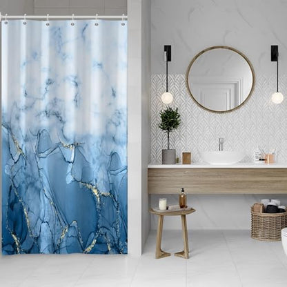 Light Blue Marble Stall Waterproof Shower Curtain 36x72 inches | RV Small Shower Curtain Set for Bathroom, Abstract Modern, Machine Washable, Easy to Install with Hooks, Ombre Light Blue - color: Light Blue, size: 36"W x 72"L (Pack of 1)