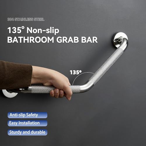 20 Inch Bathroom Grab Bar, Satin Brushed Nickel Angled Grab Bar with Anti-Slip Knurled Grip, Stainless Steel Bath Balance Bar, 1.0" Tube Safety Hand Rail Support, Handicap Elderly Assist Bath Handle - color: Brushed Nickel