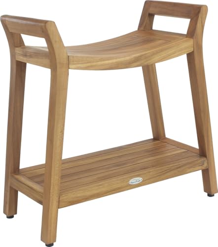 Patented Asia Ascend Teak Shower Bench with Elevated Height and Shelf | Durable, Water-Resistant Teak, Shower Chair & Shaving Foot Rest, Indoor/Outdoor Use