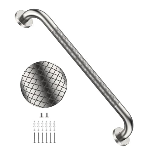 24 Inch Anti Slip Shower Grab Bar,YuanDe Brushed Nickel Bath Grab Bar | Stainless Steel Knurled Bathroom Safety Rail, Shower Handrail Support, Handicap Elderly Balance Assist Handles-1.25" Diameter - color: Brushed Nickel, size: 24inch-1 Pack