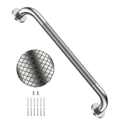 24 Inch Anti Slip Shower Grab Bar,YuanDe Brushed Nickel Bath Grab Bar | Stainless Steel Knurled Bathroom Safety Rail, Shower Handrail Support, Handicap Elderly Balance Assist Handles-1.25" Diameter - color: Brushed Nickel, size: 24inch-1 Pack