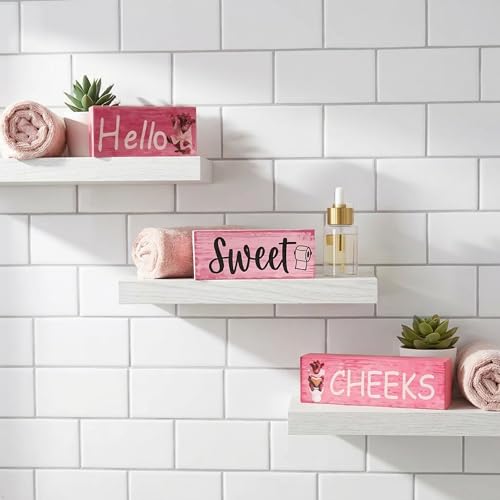 Pink Highland Cow Bathroom Decor 4 Pcs Farmhouse Decor and Accessories Western Hello Sweet Cheeks Table Centerpiece for Home Office