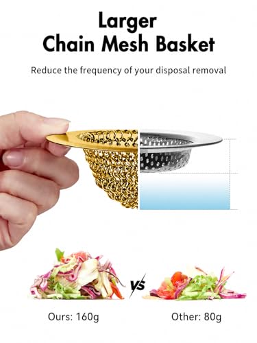 Kitchen Sink Drain Strainer,Patented Reversible Chain Mesh Basket, Gold | Kitchen Sink Accessories,Easy Clean,Fast Drainage,304 Stainless Steel Rust-Proof，4.4" Large Capacity Food Catcher,Anti-Clog - color: Yellow
