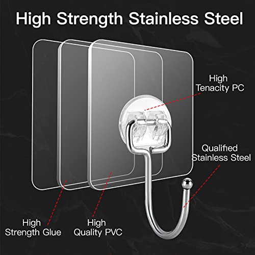 Large Adhesive Hooks for Hanging Heavy-Duty 44Ib(Max) 30 Packs, Wall Hangers without Nails Self-Adhesive Traceless Clear and Removable, Waterproof and Rustproof Multiple Uses for Bathroom Kitchen Home - size: 30 Large Hooks