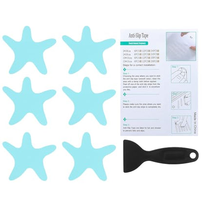 PATIKIL Bathtub Non Slip Stickers 3.86x3.86 Inch, 6 Pack Starfish Safety Shower Floor Anti Slip Stickers with Adhesive Decals Scraper for Bath Tub Shower Floor Stair, Blue - color: Blue