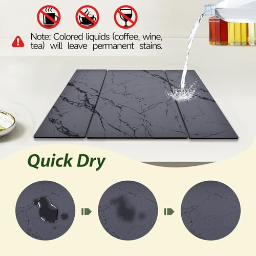 Large Stone Drying Mat for Kitchen Counter, 24"x16" Collapsible Quick Dry Dish Drying Mat, Water-Absorbent Marble Diatomaceous Earth Mats for Bottles Cups Dishes, Match Any Countertop - color: Gray