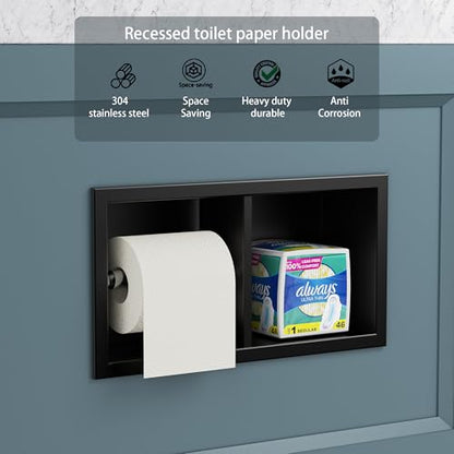 Neodrain Matte Black Recessed Toilet Paper Holder,for Standard/Mega Roll | Dual Roll, 304 Stainless Steel, Hidden In-Wall, Simple Loading and Unloading, Space-Saving for Modern Bathrooms & RV - color: Matte Black