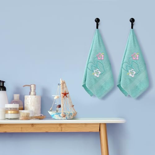 SmoothNovelty 2 Pcs Hand Towels Bathroom Decor 14x29 Inch Embroidered 100% Cotton Soft Absorbent Spring Summer Decorative Hand Towels for Bathroom Kitchen(Flip Flops,Mint Green) - style: Flip Flops
