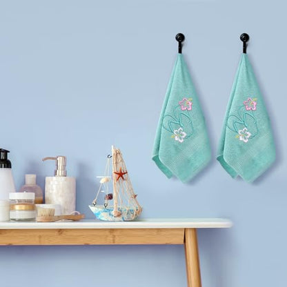 SmoothNovelty 2 Pcs Hand Towels Bathroom Decor 14x29 Inch Embroidered 100% Cotton Soft Absorbent Spring Summer Decorative Hand Towels for Bathroom Kitchen(Flip Flops,Mint Green) - style: Flip Flops
