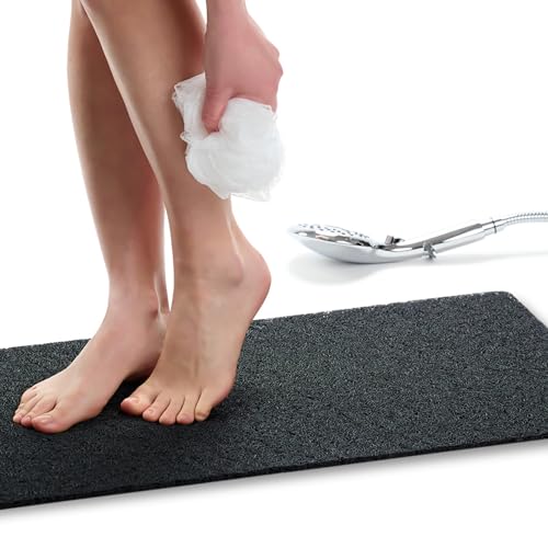 Non Slip Bathtub Mat Shower Mat for Tub - Loofah Bath Mats for Bathroom - 31x16 Bathtub Floor Mat - Textured Anti Slip Bath Mat Without Suction Cups - Secure Mat for Wet Areas (31x16 Black) - color: Black, size: 31" x 16" (Rectangular)