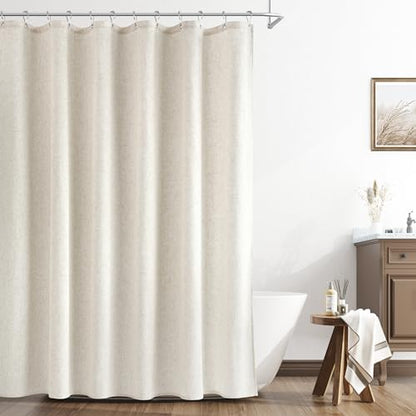 Linen Shower Curtain 74 Inch Long Weighted Thick Fabric Bath Shower Curtain Set with Hooks, XLong Tall Country Farmhouse Beige Curtains for Bathroom, 72x74 - color: Linen, size: 72"W x 74"L (Pack of 1)