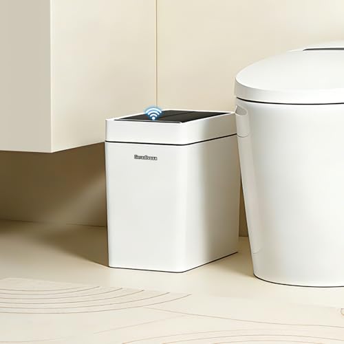4.5 Gallon Slim Bathroom Touchless Trash Can, Automatic Smart Trash Can with Air-Press Bag Expander, Sensor Lid Waste Bin for Bedroom, Office & RV, White - size: 4.5 Gallon-P