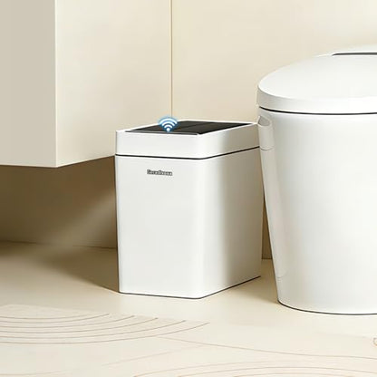 4.5 Gallon Slim Bathroom Touchless Trash Can, Automatic Smart Trash Can with Air-Press Bag Expander, Sensor Lid Waste Bin for Bedroom, Office & RV, White - size: 4.5 Gallon-P