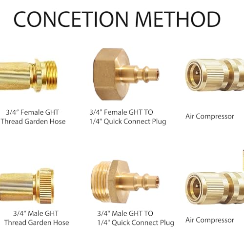 2 Pack Winterize Blow Out Adapter, Brass Winterize Blowout Adapter, Air Compressor Quick Connect 1/4" Plug to 3/4" GHT Garden Hose Fitting with Washers for RV, Boat, Camper and Trailer - style: Winterize Blow Out Adapter