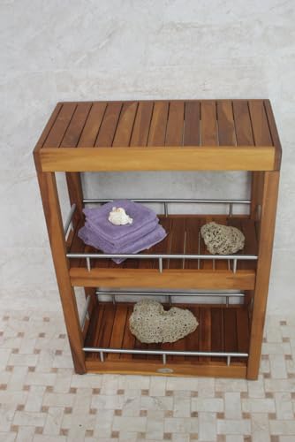 AquaTeak Patented Sula Rectangle Three Tier Teak & Stainless Bath Stand