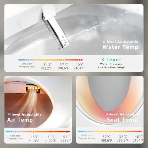 Round Bidet Toilet Seat, Smart Heated Toilet Seat with Warm Water and Dryer, Soft Close Bidet Seat with Adjustable Temperature, Stainless Steel Nozzle - size: Round
