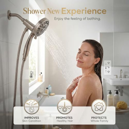 Superior Handheld Shower Head with Magnetic Docking System | 10-Function High Pressure Detachable Shower Head, 5-inch Shower head with 60 Inch Hose, Remote Dock, Brushed Nickel - color: Brushed Nickel