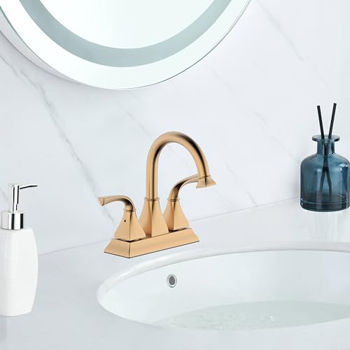 Centerset Bathroom Faucet, Brushed Gold Lavatory Bathroom Sink Faucet, 4 Inch Two Handle with Push up Pop-up Drain,F-4015-BG - color: Brushed Gold, size: Standard