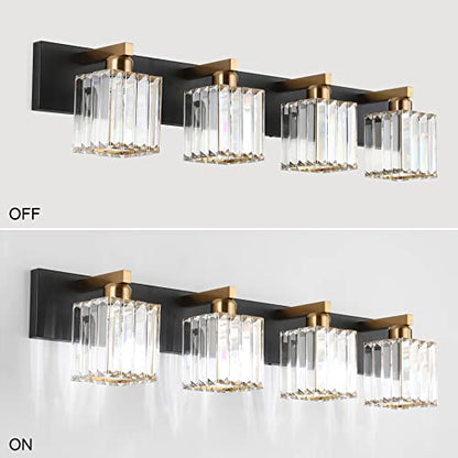 Aipsun Bathroom Vanity Light Fixtures Crystal Vanity Light for Bathroom 4 Light Modern Vanity Lighting (Exclude Bulb) - color: Black Gold, size: 32 inch