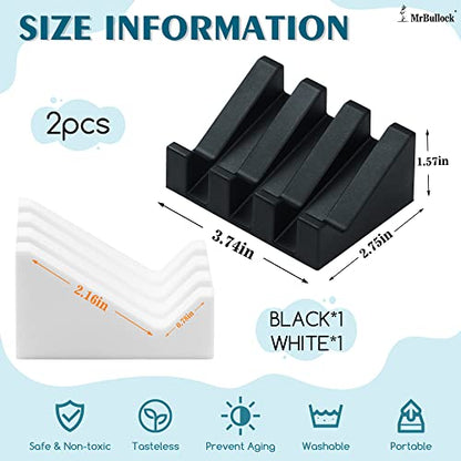 Self Draining Silicone Soap Dish Holder Waterfall Tray, 2 Pack Black White | Waterfall design drains fast to keep soap dry, non-slip silicone base anti slide, soap saver for bathroom & kitchen - color: White-black, size: 2